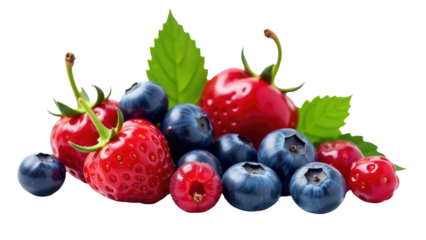 A colorful pile of fresh blueberries and berries on a white surface, great for food or nature scenes