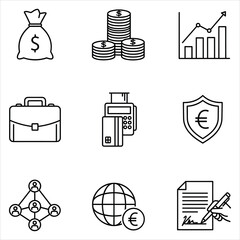 Business and finance vector icons: money, investment, security isolated on white background, Vector