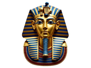 A close-up of a golden mask with blue and red stripes, perfect for use in costume design or cultural-themed illustrations