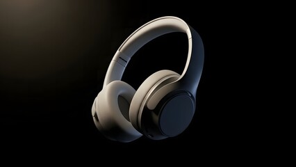 Stylish Wireless Headphones 3D Rendered on Black Background Digital Audio Technology