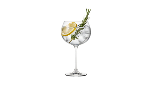 Refreshing gin and tonic cocktail with lemon and rosemary isolated on transparent background - Powered by Adobe