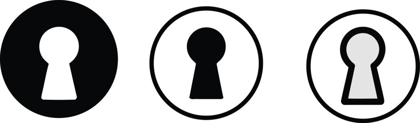 Three keyhole icons representing security, access and privacy