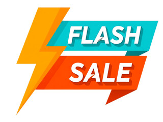 Flash sale advertising banner graphic with lightning bolt symbol isolated on transparent background