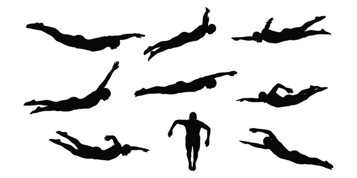 Collection of swimmer silhouettes in various poses