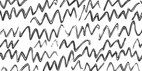 Black hand drawn zigzag lines on white background seamless pattern abstract brush