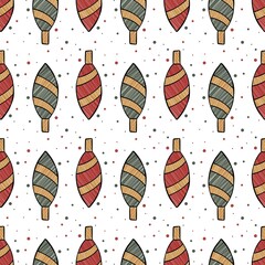 Red and green Christmas tree ornaments and polka dots repeating raster pattern