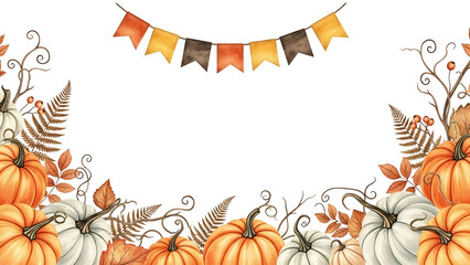 Autumn Harvest Garland with Pumpkins and Fall Leaves, perfect for Thanksgiving and seasonal decorations