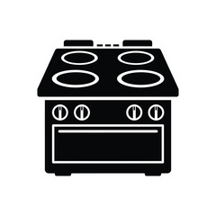 Stove with four cooking surfaces kitchen appliance silhouette vector illustration