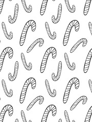 Raster repeating pattern of hand drawn candy cane line drawings