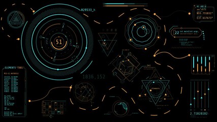 Animated high-tech interface with data processing operations - Powered by Adobe