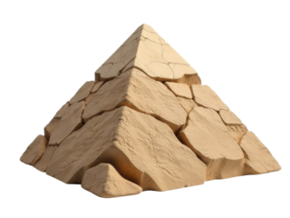 A detailed sand sculpture of a pyramid on a white background, great for travel or summer themed projects