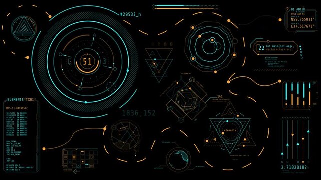 Animated high-tech interface with data processing operations - Powered by Adobe