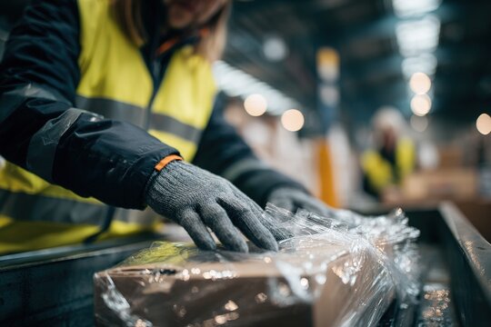 Workers preparing packages for shipment in a warehouse during daytime operations
