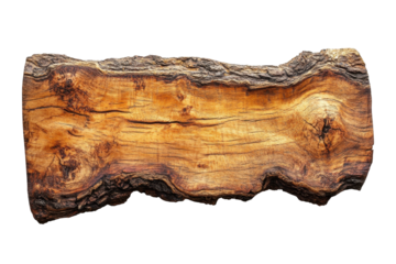 Rough cut section of tree trunk with bark showing grain and texture in warm brown color on isolated white background