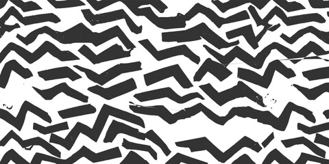 Black and white abstract zigzag pattern with rough brush strokes vector