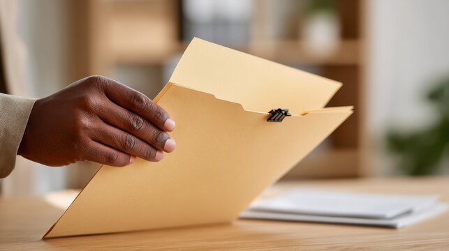 Businessman Holding Manilla Folder on Office Desk for Organizing - Powered by Adobe