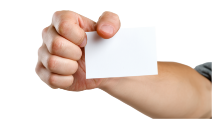 Hand holding a blank white business card, perfect for adding your custom contact information, logo, or design.