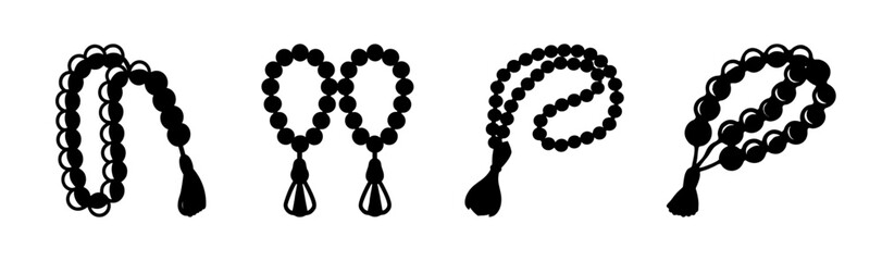 Islamic prayer beads (tasbih) silhouette set for spiritual devotion and meditation