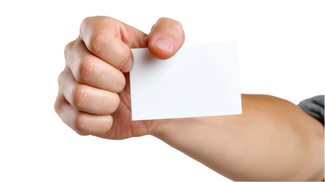 Hand holding a blank white business card, perfect for adding your custom contact information, logo, or design. - Powered by Adobe
