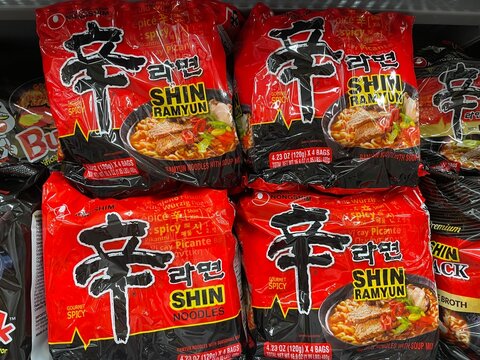 Walmart retail store Shin Ramen noodles pack
