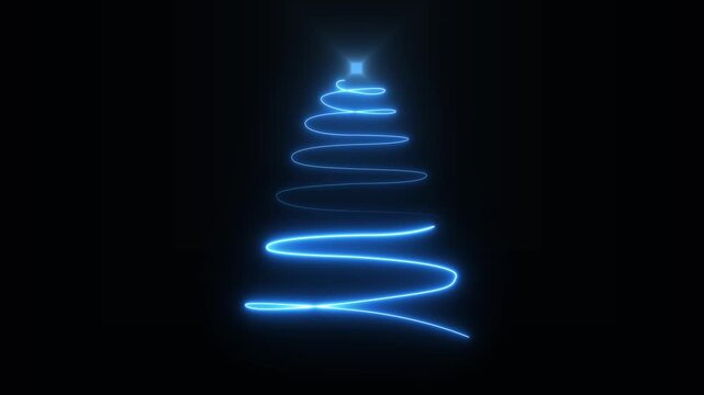 Abstract animated golden christmas tree with twirling glitter and star particles, scene opener or background, concepts, ideas, 4k, transparent background. Motion graphics of neon line animation