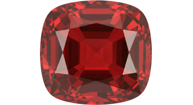 Cushion cut red garnet gemstone isolated PNG, beautiful jewel stone for jewelry design and luxury accessories on transparent background