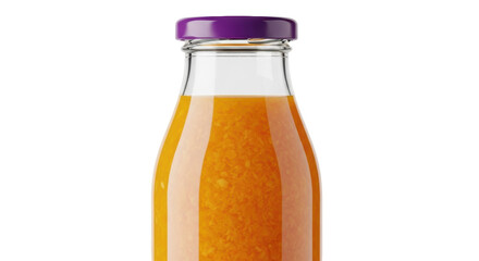 Fresh orange juice in glass bottle isolated PNG, healthy drink for breakfast and refreshment on transparent background