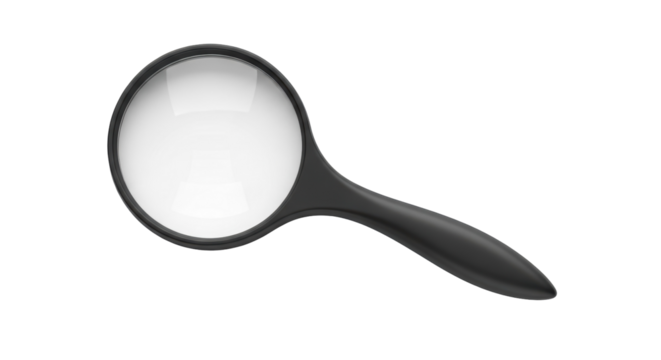 Black magnifying glass PNG isolated on transparent background, search tool for investigation and close inspection, detective equipment