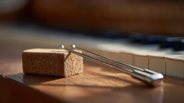 Music, Instrument, Harmony - Tuning Fork and Piano Keys Close-Up Shot in Warm