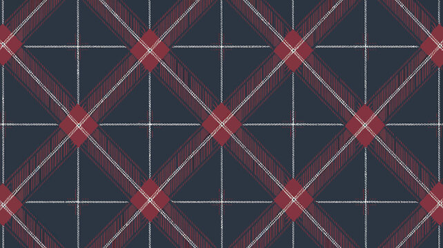 Dark navy and red plaid pattern with white stripes background