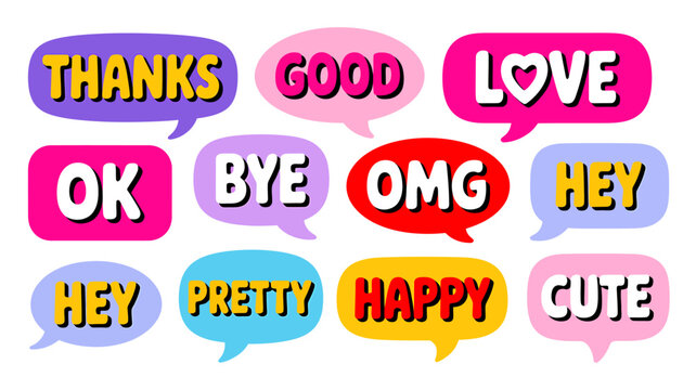 Colorful speech bubbles with positive words for social media communication