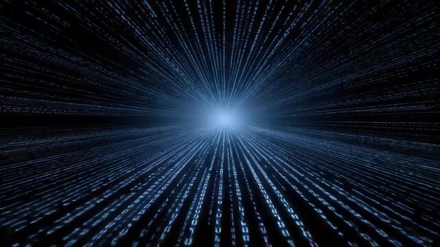 Abstract Digital Background with Streaming Data and Light Rays in Dark Space Environment 4k Video footage