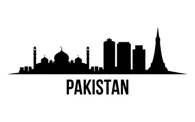 Naklejka premium Pakistan city skyline silhouette vector illustration of urban landscape and landmarks