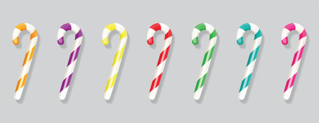 Colorful Candy Cane Set Collection Different Colors Vector Isolated.