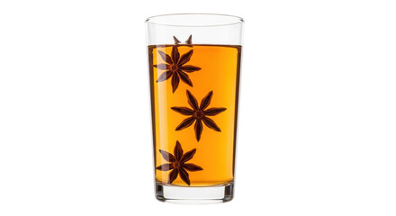 Refreshing amber drink with star anise isolated PNG, aromatic beverage for winter holidays and festive occasions on transparent background