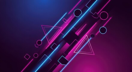 Futuristic neon geometric shapes on a dark background