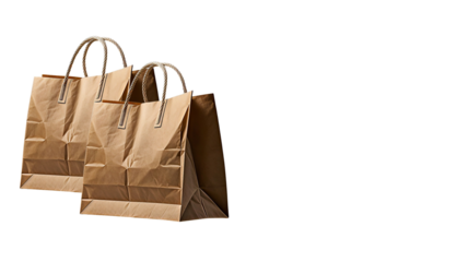Premium Brown Paper Shopping Bags on Transparent Background - Minimal Retail Mockup 300 DPI. Kraft bag, paper shopping bag, eco packaging, kraft packaging, product mockup, branding assets. AI image  