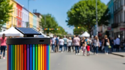 Obraz premium Solar-Powered Trash Can at Outdoor Street Fair