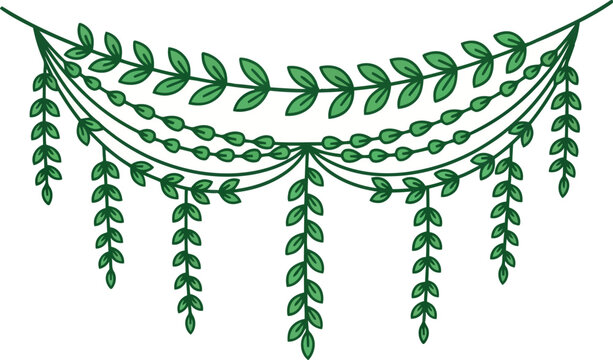 Green leaf garland isolated on, a decorative element for festive events and celebrations