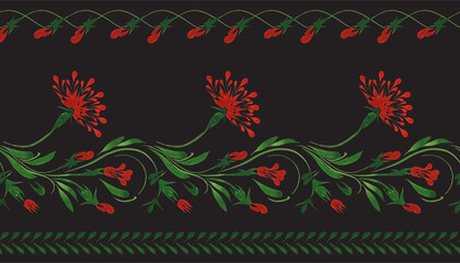 Vector floral seamless pattern from hand painted flowers on a black background