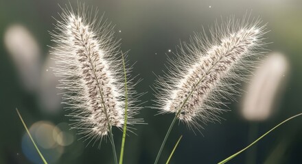 Soft foxtail grass plumes backlit by warm sunlight