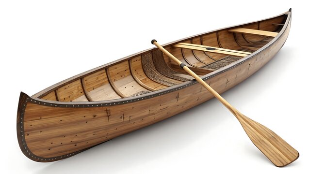 Vintage wooden canoe with paddle isolated on white background ready for a river adventure - Powered by Adobe