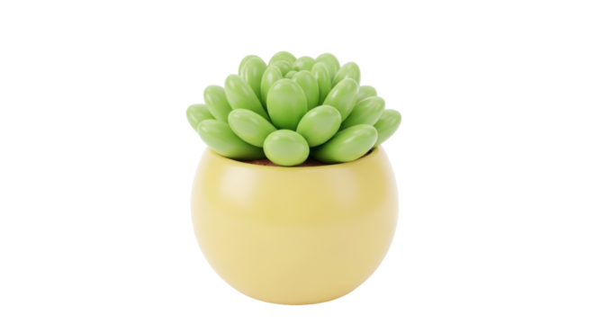 Succulent plant in yellow pot isolated PNG, decorative houseplant with green leaves for interior design and botanical themes