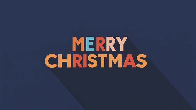 Merry Christmas typography with colorful letters and long shadows on a dark blue background