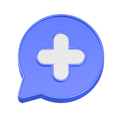 Obraz premium 3d rendering icon plus mark in blue bubble button