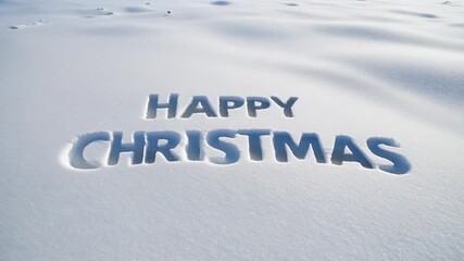 Festive holiday greeting with the words Happy Christmas embossed in a pristine blanket of fresh, cold snow - Powered by Adobe