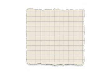 Torn square grid paper piece, blank beige scrap note with ripped edges and transparent background