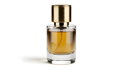 Elegant perfume bottle with gold cap and amber liquid