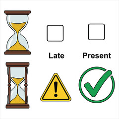 Time management, deadlines, process, warning, and completion symbols. isolated on white background, Vector
