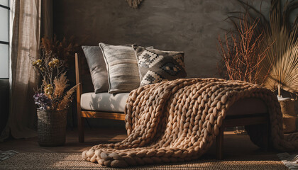 Old leather armchair and sofa are cozy items in a vintage room setting